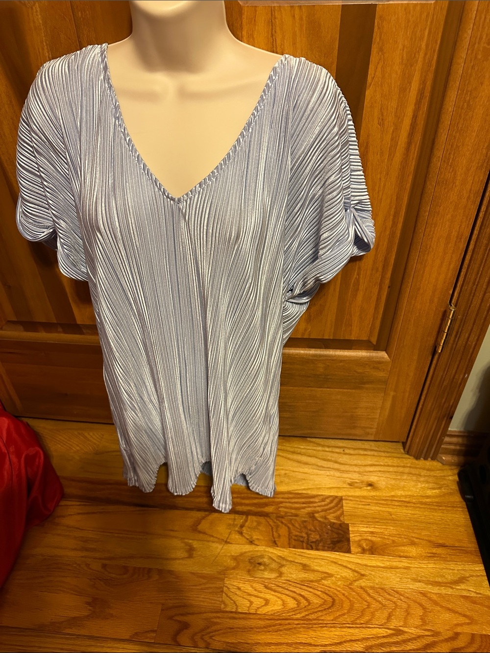 ANDREE BY UNIT Light Blue Pleated V-Neck Tunic